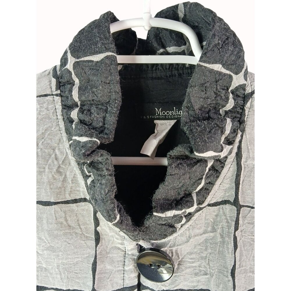 Moonlight Y&S Womens Crinkle Gray Black Grid Button Jacket Size L Pouch Pockets - Picture 5 of 16